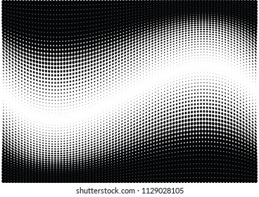 Abstract halftone wave dotted background. Halftone twisted grunge pattern, dot, circle.  Vector modern optical halftone pop art texture for poster, business card, cover, label mock-up, sticker layout