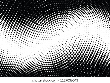 Abstract halftone wave dotted background. Halftone twisted grunge pattern, dot, circle.  Vector modern optical halftone pop art texture for poster, business card, cover, label mock-up, sticker layout