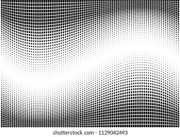 Abstract halftone wave dotted background. Halftone  grunge pattern with square.  Vector halftone modern pop art twisted texture for poster, cover, business card, postcard, art label layout, sticker.