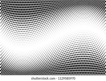 Abstract halftone wave dotted background. Halftone  grunge pattern with square.  Vector halftone modern pop art twisted texture for poster, cover, business card, postcard, art label layout, sticker.