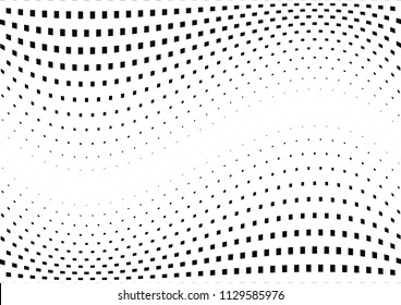 Abstract halftone wave dotted background. Halftone  grunge pattern with square.  Vector halftone modern pop art twisted texture for poster, cover, business card, postcard, art label layout, sticker.