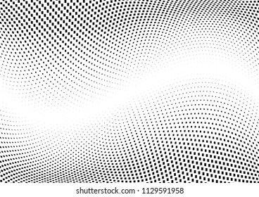 Abstract halftone wave dotted background. Halftone  grunge pattern with square.  Vector halftone modern pop art twisted texture for poster, cover, business card, postcard, art label layout, sticker.