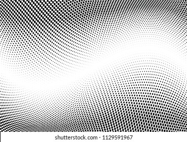 Abstract halftone wave dotted background. Halftone  grunge pattern with square.  Vector halftone modern pop art twisted texture for poster, cover, business card, postcard, art label layout, sticker.