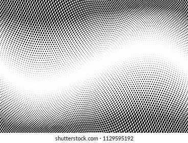 Abstract halftone wave dotted background. Halftone  grunge pattern with square.  Vector halftone modern pop art twisted texture for poster, cover, business card, postcard, art label layout, sticker.