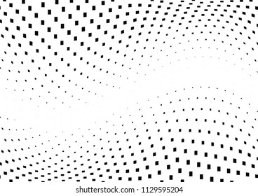 Abstract halftone wave dotted background. Halftone  grunge pattern with square.  Vector halftone modern pop art twisted texture for poster, cover, business card, postcard, art label layout, sticker.
