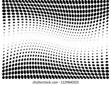 Abstract halftone wave dotted background. Halftone twisted grunge pattern, dot, circle.  Vector modern optical halftone pop art texture for poster, business card, cover, label mock-up, sticker layout