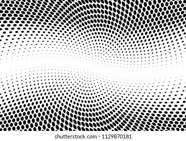 Abstract halftone wave dotted background. Halftone twisted grunge pattern, dot, circle.  Vector modern optical halftone pop art texture for poster, business card, cover, label mock-up, sticker layout