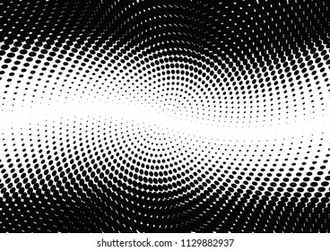 Abstract halftone wave dotted background. Halftone twisted grunge pattern, dot, circle.  Vector modern optical halftone pop art texture for poster, business card, cover, label mock-up, sticker layout