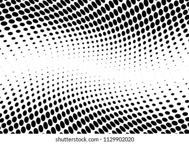 Abstract halftone wave dotted background. Halftone twisted grunge pattern, dot, circle.  Vector modern optical halftone pop art texture for poster, business card, cover, label mock-up, sticker layout