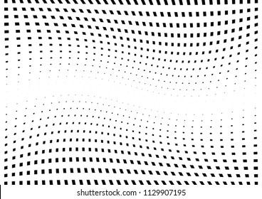 Abstract halftone wave dotted background. Halftone  grunge pattern with square.  Vector halftone modern pop art twisted texture for poster, cover, business card, postcard, art label layout, sticker.