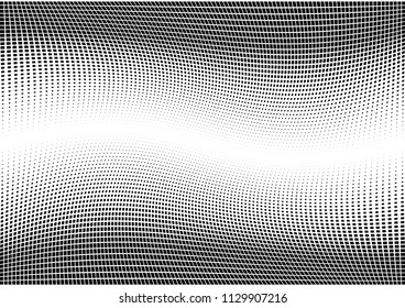 Abstract halftone wave dotted background. Halftone  grunge pattern with square.  Vector halftone modern pop art twisted texture for poster, cover, business card, postcard, art label layout, sticker.