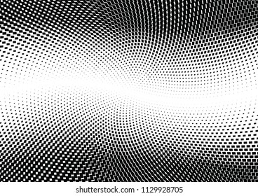 Abstract halftone wave dotted background. Halftone  grunge pattern with square.  Vector halftone modern pop art twisted texture for poster, cover, business card, postcard, art label layout, sticker.