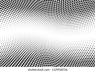 Abstract halftone wave dotted background. Halftone  grunge pattern with square.  Vector halftone modern pop art twisted texture for poster, cover, business card, postcard, art label layout, sticker.