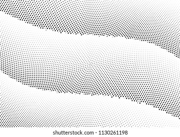Abstract halftone wave dotted background. Halftone twisted grunge pattern, dot, circle.  Vector modern optical halftone pop art texture for poster, business card, cover, label mock-up, sticker layout