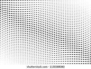 Abstract halftone wave dotted background. Halftone twisted grunge pattern, dot, circle.  Vector modern optical halftone pop art texture for poster, business card, cover, label mock-up, sticker layout