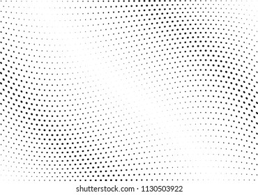 Abstract halftone wave dotted background. Halftone twisted grunge pattern, dot, circle.  Vector modern optical halftone pop art texture for poster, business card, cover, label mock-up, sticker layout