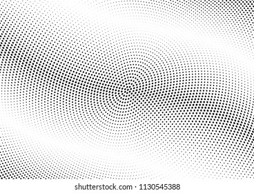 Abstract halftone wave dotted background. Halftone twisted grunge pattern, dot, circle.  Vector modern optical halftone pop art texture for poster, business card, cover, label mock-up, sticker layout