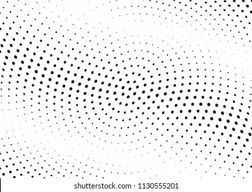 Abstract halftone wave dotted background. Halftone twisted grunge pattern, dot, circle.  Vector modern optical halftone pop art texture for poster, business card, cover, label mock-up, sticker layout