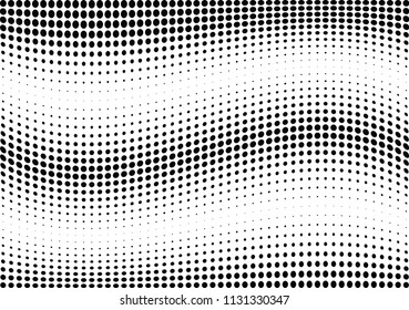 Abstract halftone wave dotted background. Halftone twisted grunge pattern, dot, circle.  Vector modern optical halftone pop art texture for poster, business card, cover, label mock-up, sticker layout