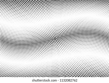 Abstract halftone wave dotted background. Halftone twisted grunge pattern, dot, circle.  Vector modern optical halftone pop art texture for poster, business card, cover, label mock-up, sticker layout