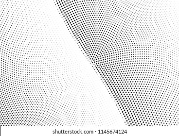 Abstract halftone wave dotted background. Halftone twisted grunge pattern, dot, circle.  Vector modern optical halftone pop art texture for poster, business card, cover, label mock-up, sticker layout