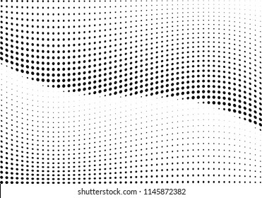 Abstract halftone wave dotted background. Halftone twisted grunge pattern, dot, circle.  Vector modern optical halftone pop art texture for poster, business card, cover, label mock-up, sticker layout