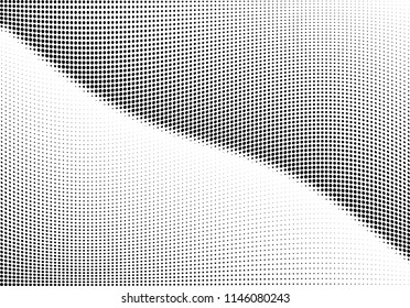 Abstract halftone wave dotted background. Halftone twisted grunge pattern, dot, circle.  Vector modern optical halftone pop art texture for poster, business card, cover, label mock-up, sticker layout