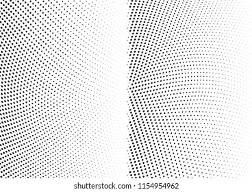 Abstract halftone wave dotted background. Halftone twisted grunge pattern, dot, circle.  Vector modern optical halftone pop art texture for poster, business card, cover, label mock-up, sticker layout