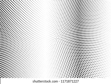 Abstract halftone wave dotted background. Halftone twisted grunge pattern, dot, circle.  Vector modern optical halftone pop art texture for poster, business card, cover, label mock-up, sticker layout