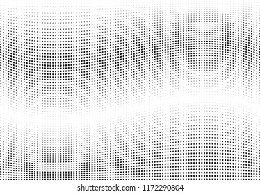 Abstract halftone wave dotted background. Halftone twisted grunge pattern, dot, circle.  Vector modern optical halftone pop art texture for poster, business card, cover, label mock-up, sticker layout