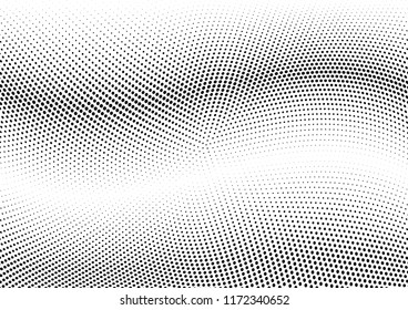 Abstract halftone wave dotted background. Halftone twisted grunge pattern, dot, circle.  Vector modern optical halftone pop art texture for poster, business card, cover, label mock-up, sticker layout