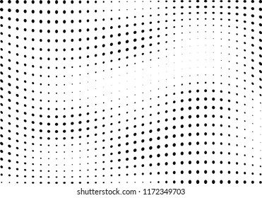 Abstract halftone wave dotted background. Halftone twisted grunge pattern, dot, circle.  Vector modern optical halftone pop art texture for poster, business card, cover, label mock-up, sticker layout