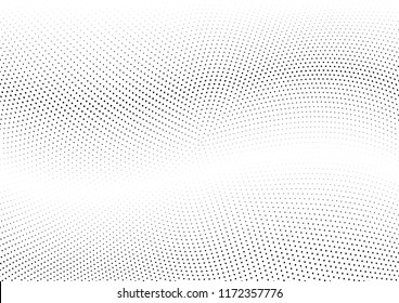Abstract halftone wave dotted background. Halftone twisted grunge pattern, dot, circle.  Vector modern optical halftone pop art texture for poster, business card, cover, label mock-up, sticker layout