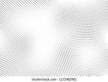 Abstract halftone wave dotted background. Halftone twisted grunge pattern, dot, circle.  Vector modern optical halftone pop art texture for poster, business card, cover, label mock-up, sticker layout