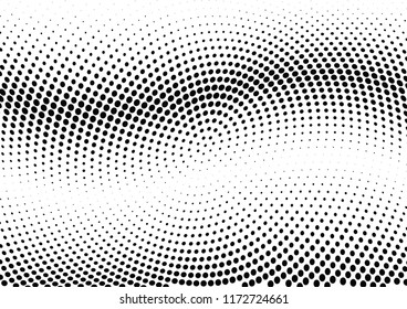Abstract halftone wave dotted background. Halftone twisted grunge pattern, dot, circle.  Vector modern optical halftone pop art texture for poster, business card, cover, label mock-up, sticker layout