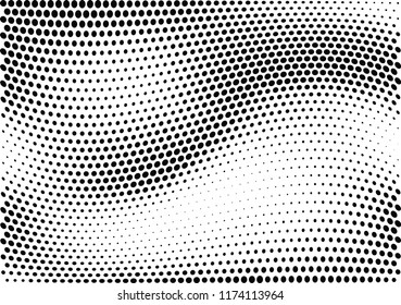 Abstract halftone wave dotted background. Halftone twisted grunge pattern, dot, circle.  Vector modern optical halftone pop art texture for poster, business card, cover, label mock-up, sticker layout