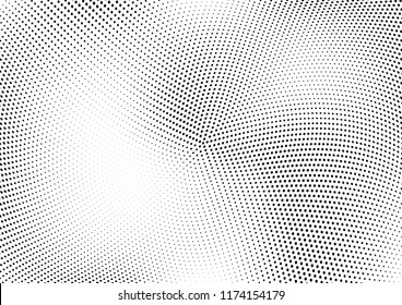 Abstract halftone wave dotted background. Halftone twisted grunge pattern, dot, circle.  Vector modern optical halftone pop art texture for poster, business card, cover, label mock-up, sticker layout