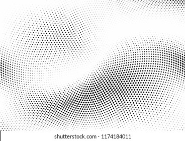 Abstract halftone wave dotted background. Halftone twisted grunge pattern, dot, circle.  Vector modern optical halftone pop art texture for poster, business card, cover, label mock-up, sticker layout