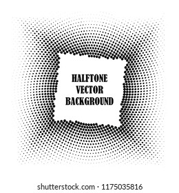 Abstract halftone wave dotted background. Halftone twisted grunge pattern, dot, circle.  Frame modern optical halftone pop art texture for poster, business card, cover, label mock-up, sticker layout
