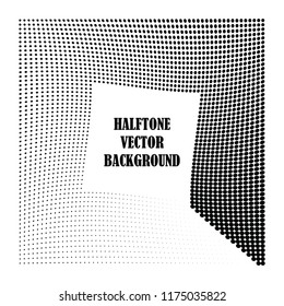 Abstract halftone wave dotted background. Halftone twisted grunge pattern, dot, circle.  Frame modern optical halftone pop art texture for poster, business card, cover, label mock-up, sticker layout