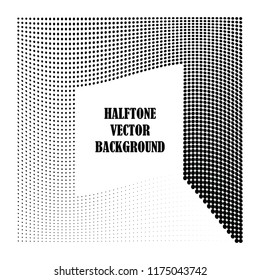 Abstract halftone wave dotted background. Halftone twisted grunge pattern, dot, circle.  Frame modern optical halftone pop art texture for poster, business card, cover, label mock-up, sticker layout
