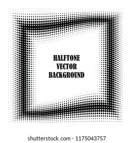 Abstract halftone wave dotted background. Halftone twisted grunge pattern, dot, circle.  Frame modern optical halftone pop art texture for poster, business card, cover, label mock-up, sticker layout