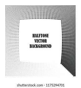 Abstract halftone wave dotted background. Halftone twisted grunge pattern, dot, circle.  Frame modern optical halftone pop art texture for poster, business card, cover, label mock-up, sticker layout