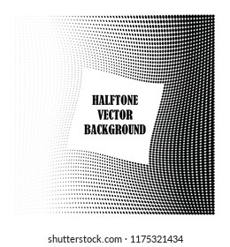 Abstract halftone wave dotted background. Halftone twisted grunge pattern, dot, circle.  Frame modern optical halftone pop art texture for poster, business card, cover, label mock-up, sticker layout