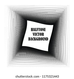 Abstract halftone wave dotted background. Halftone twisted grunge pattern, dot, circle.  Frame modern optical halftone pop art texture for poster, business card, cover, label mock-up, sticker layout