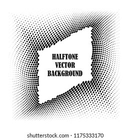 Abstract halftone wave dotted background. Halftone twisted grunge pattern, dot, circle.  Frame modern optical halftone pop art texture for poster, business card, cover, label mock-up, sticker layout