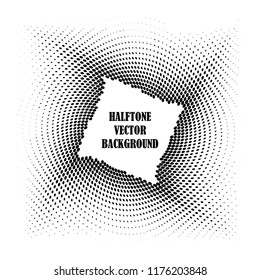 Abstract halftone wave dotted background. Halftone twisted grunge pattern, dot, circle.  Frame modern optical halftone pop art texture for poster, business card, cover, label mock-up, sticker layout