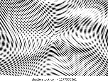 Abstract halftone wave dotted background. Halftone twisted grunge pattern, dot, circle.  Vector modern optical halftone pop art texture for poster, business card, cover, label mock-up, sticker layout