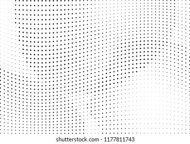 Abstract halftone wave dotted background. Halftone twisted grunge pattern, dot, circle.  Vector modern optical halftone pop art texture for poster, business card, cover, label mock-up, sticker layout