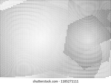 Abstract halftone wave dotted background. Halftone twisted grunge pattern, dot, circle.  Vector modern optical halftone pop art texture for poster, business card, cover, label mock-up, sticker layout